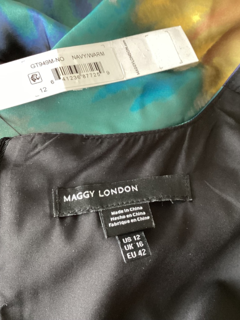 Maggy London Ruched Asymmetric Hem Midi Dress, size 12 - Picture 11 of 13